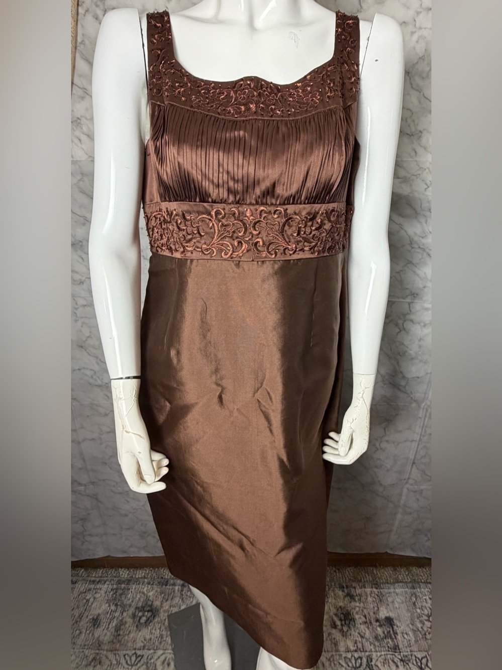 Adrianna Papell Rich Chocolate Silk Sheath Dress Formal Occasion Evening Chic